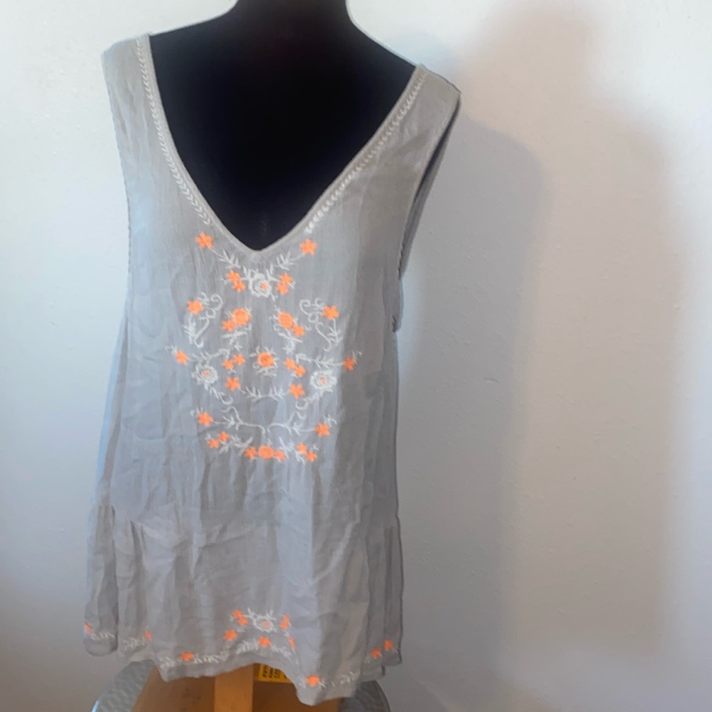 Free People Embroidered Oversized Tank Top size Small